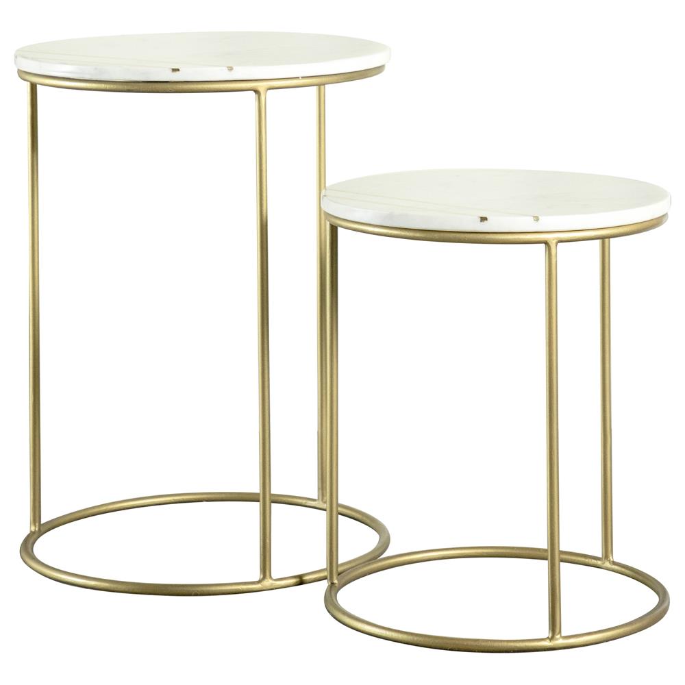 Vivienne 2-piece Marble Top Nesting Tables White and Gold
