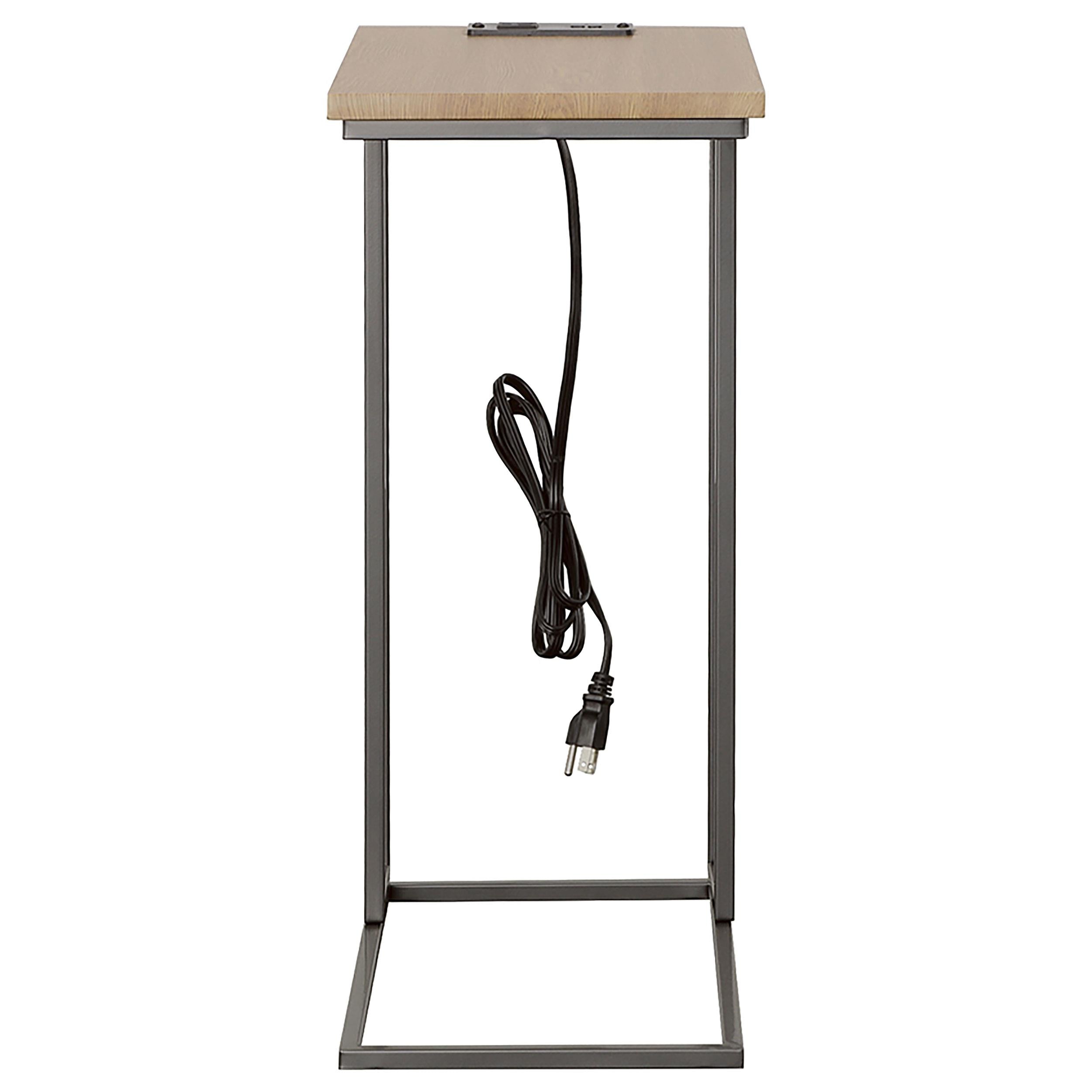 Rudy C-Shaped Side Table with Power Outlet Natural