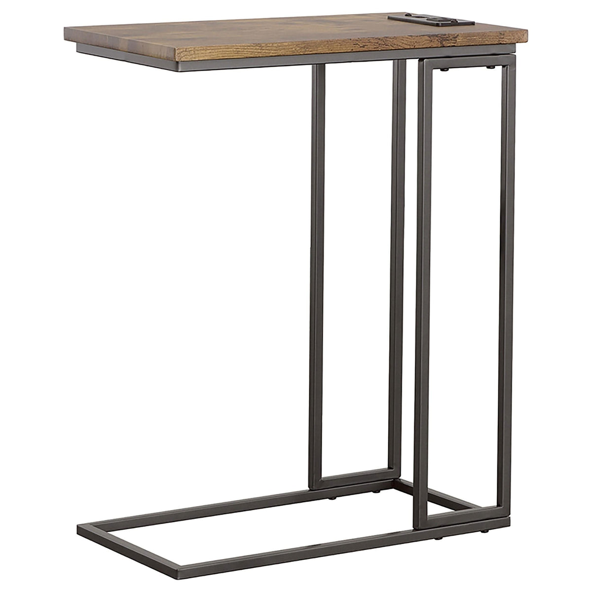 Mesa auxiliar Rudy en forma de C con toma de corriente, color marrón antiguo