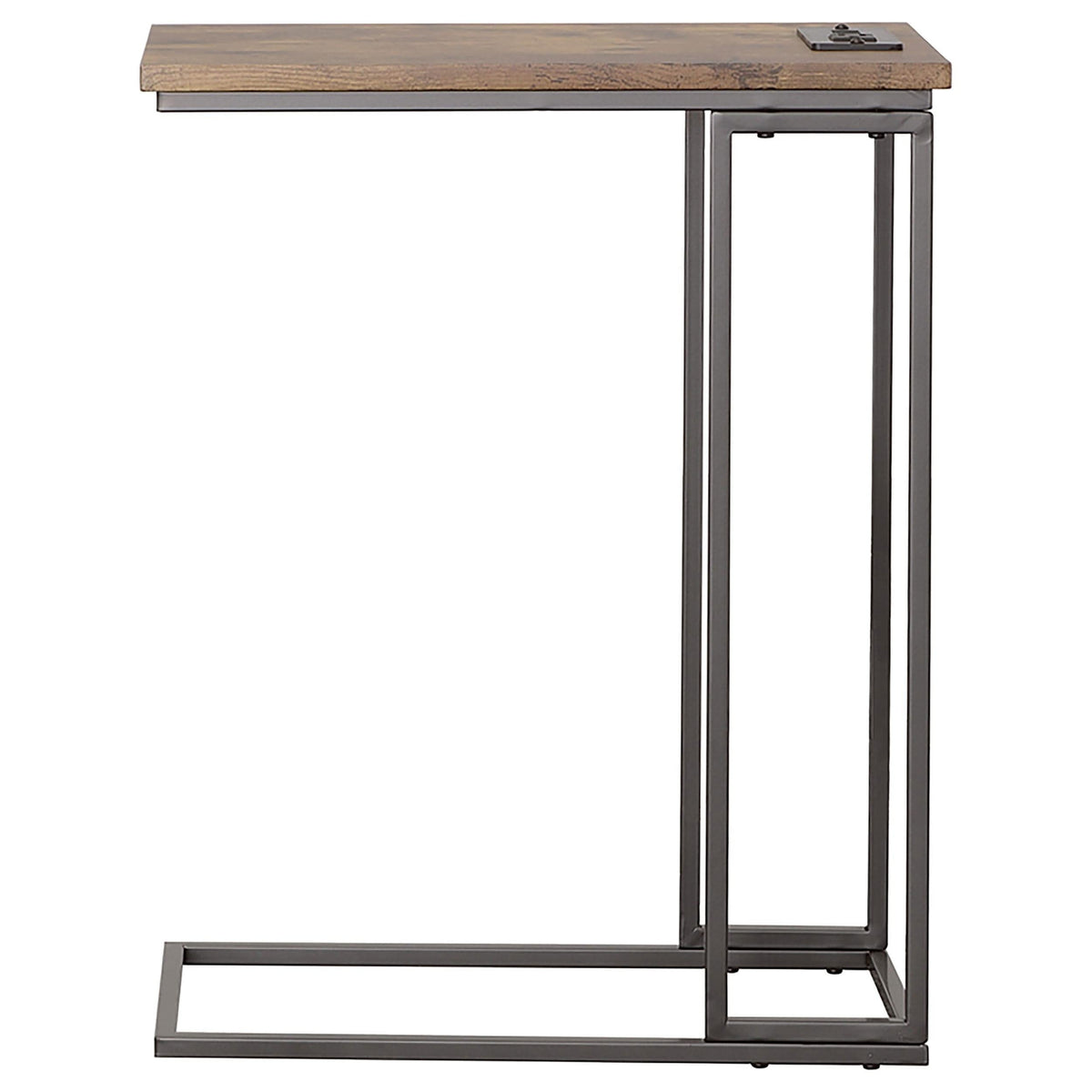 Mesa auxiliar Rudy en forma de C con toma de corriente, color marrón antiguo