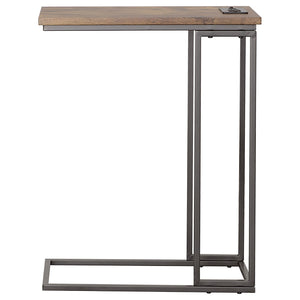 Mesa auxiliar Rudy en forma de C con toma de corriente, color marrón antiguo