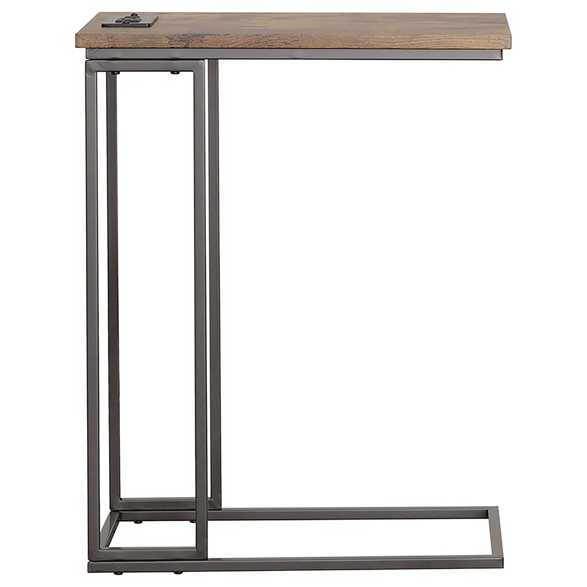 Mesa auxiliar Rudy en forma de C con toma de corriente, color marrón antiguo