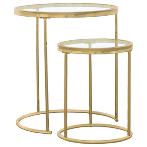Juego de mesa nido redonda de cristal Maylin de 2 piezas, color dorado
