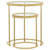 Juego de mesa nido redonda de cristal Maylin de 2 piezas, color dorado