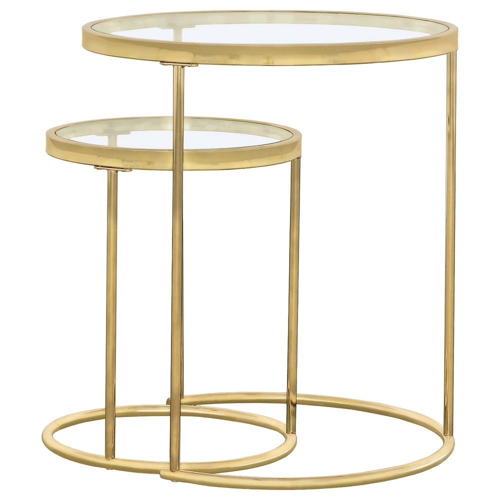 Juego de mesa nido redonda de cristal Maylin de 2 piezas, color dorado
