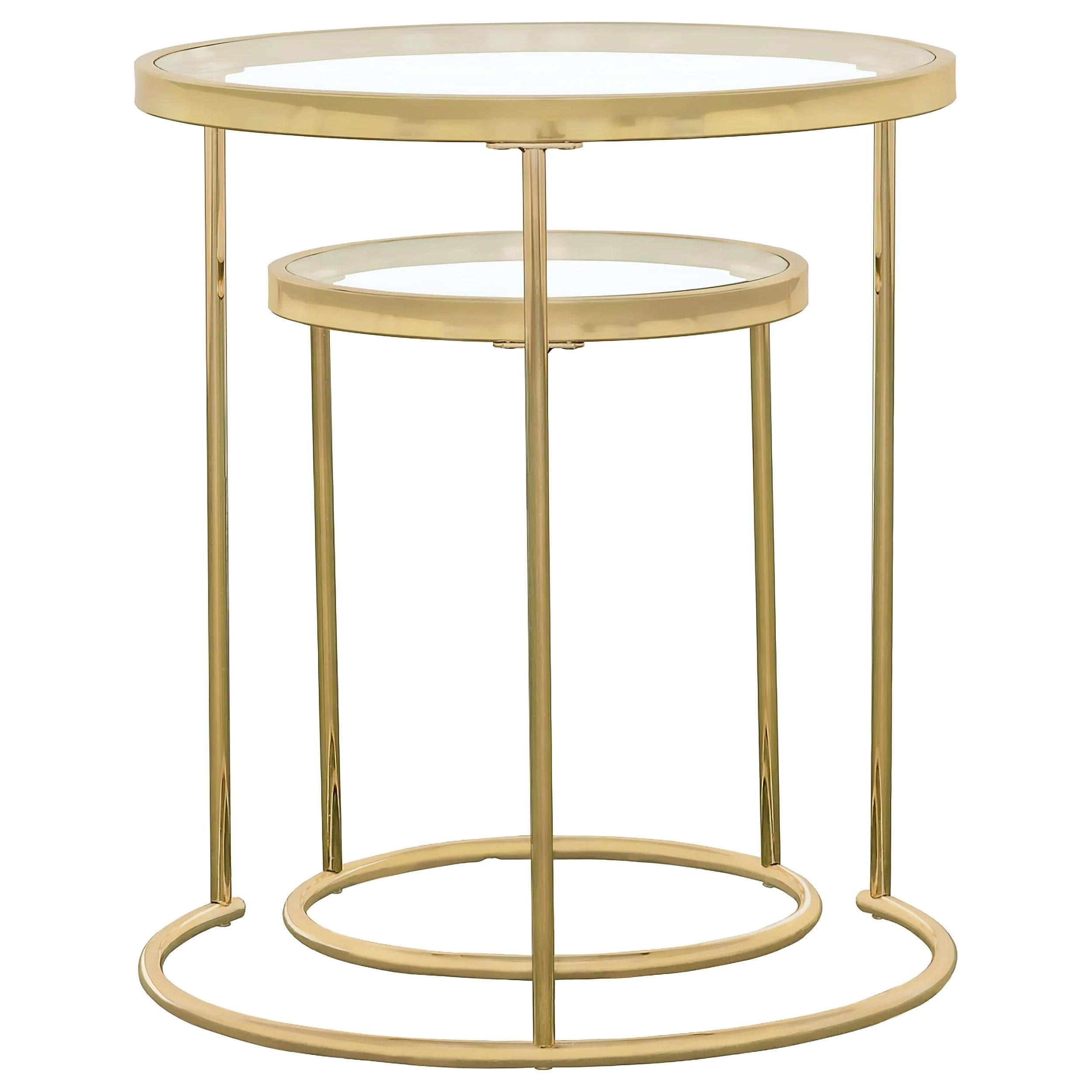 Juego de mesa nido redonda de cristal Maylin de 2 piezas, color dorado