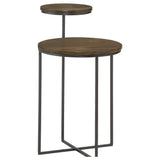 Mesa auxiliar redonda Yael de madera de mango en color natural y bronce