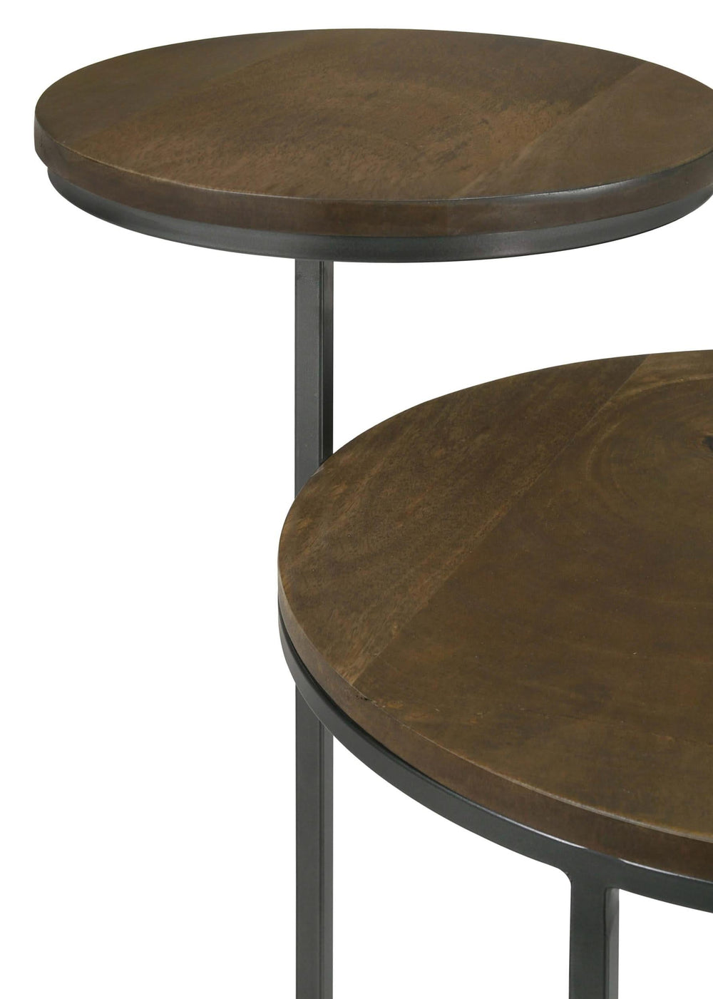 Mesa auxiliar redonda Yael de madera de mango en color natural y bronce