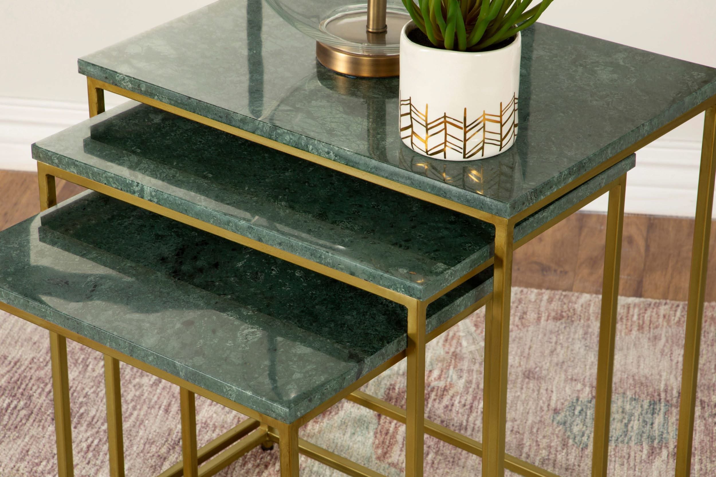 Juego de mesa nido Medora de 3 piezas con cubierta de mármol verde