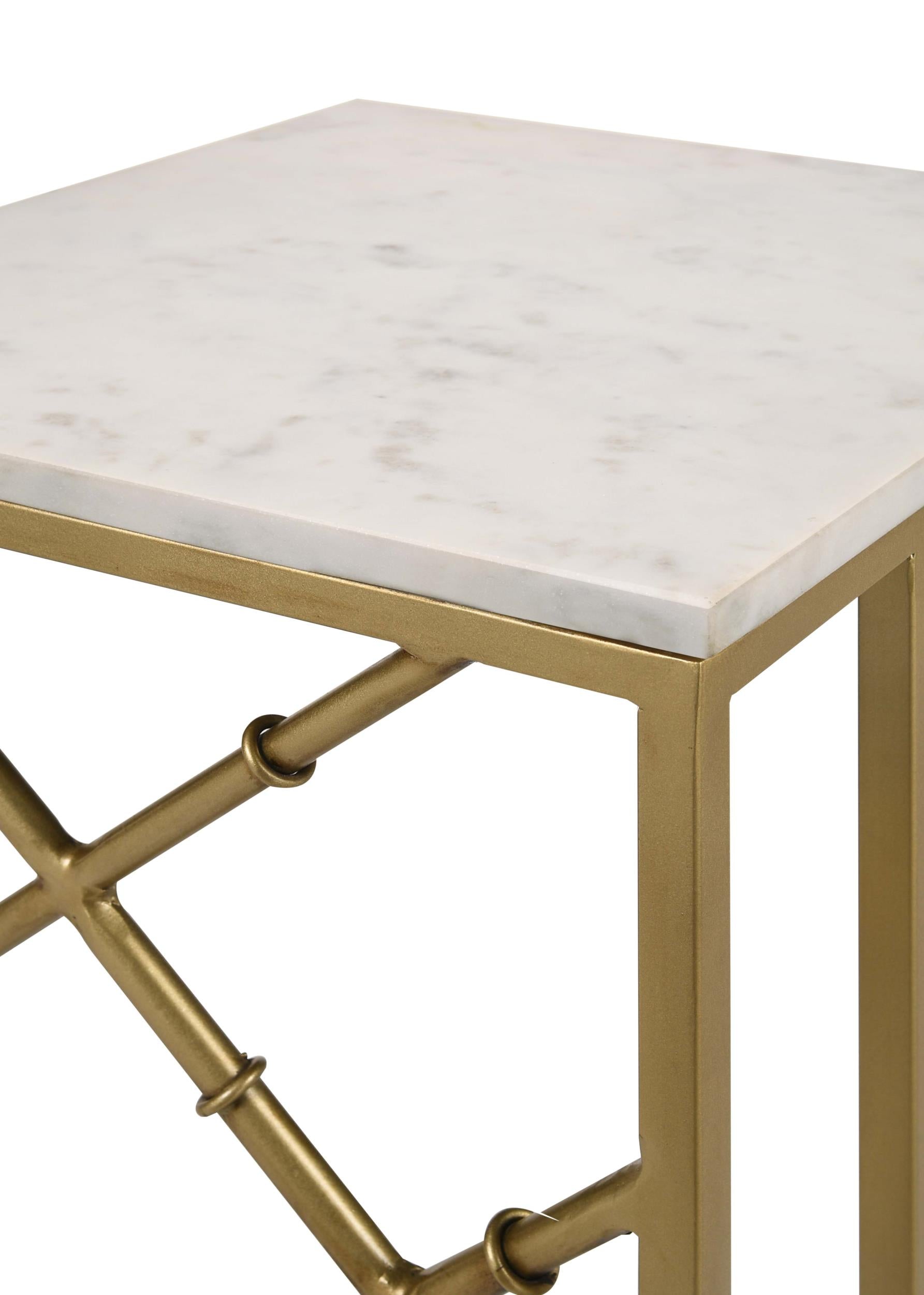 Angeliki Marble Top C-Shape Sofa Side Table Antique Gold