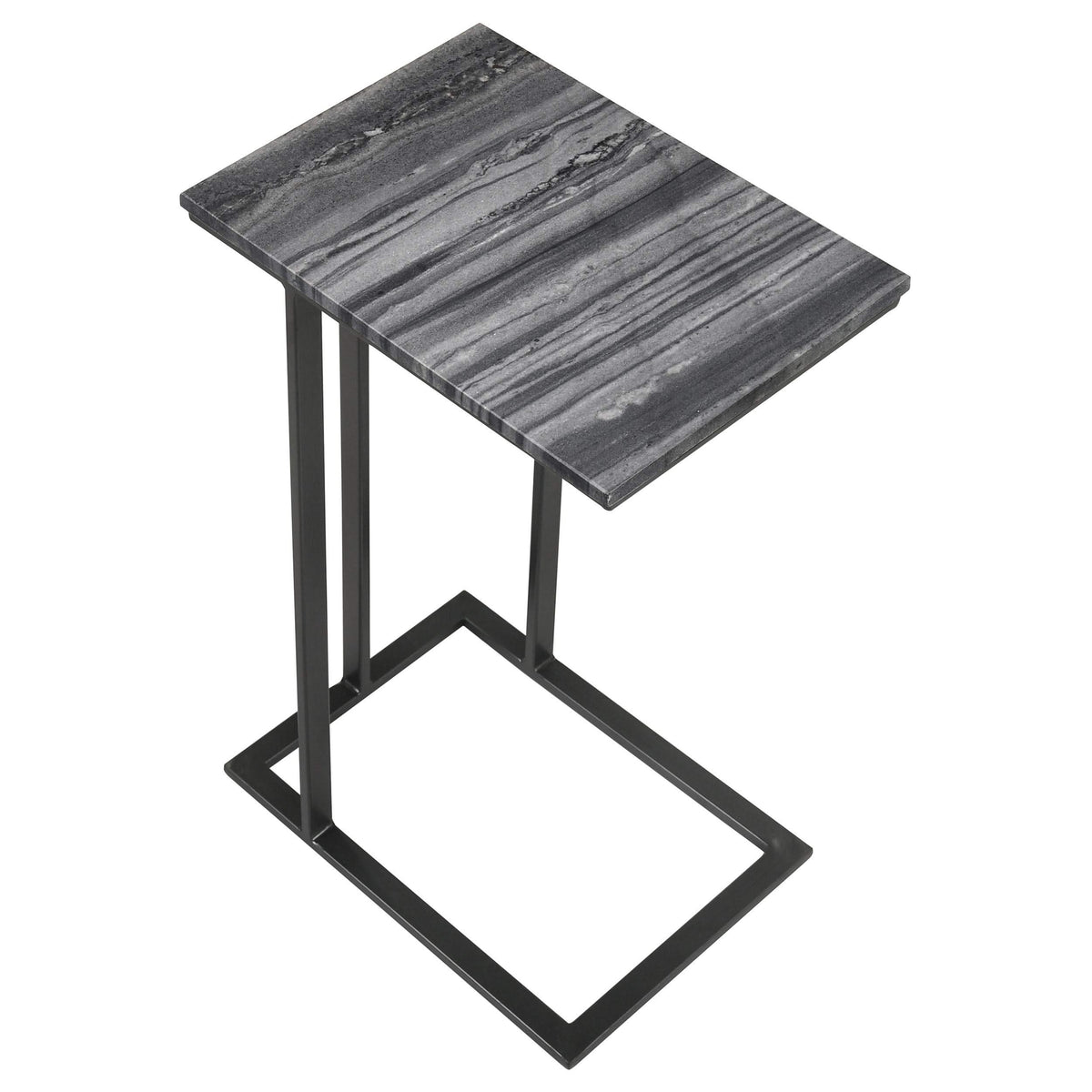 Mesa auxiliar de sofá Vicente con superficie de mármol en forma de C, gris