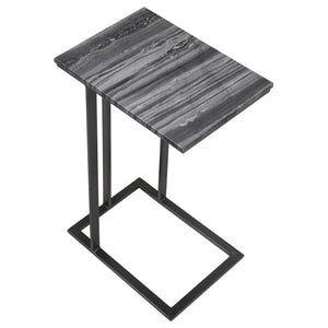 Mesa auxiliar de sofá Vicente con superficie de mármol en forma de C, gris
