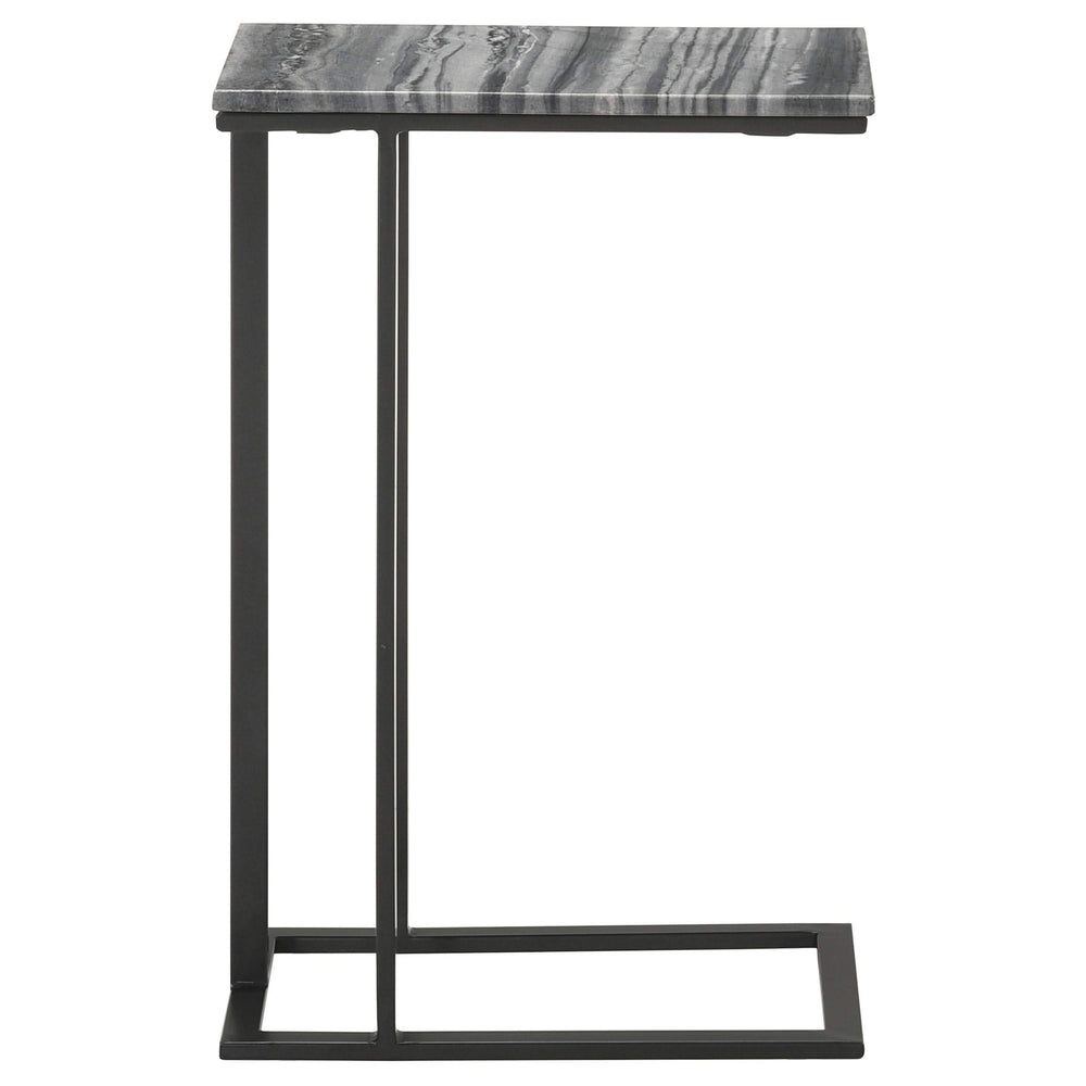Mesa auxiliar de sofá Vicente con superficie de mármol en forma de C, gris