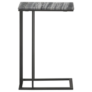 Mesa auxiliar de sofá Vicente con superficie de mármol en forma de C, gris
