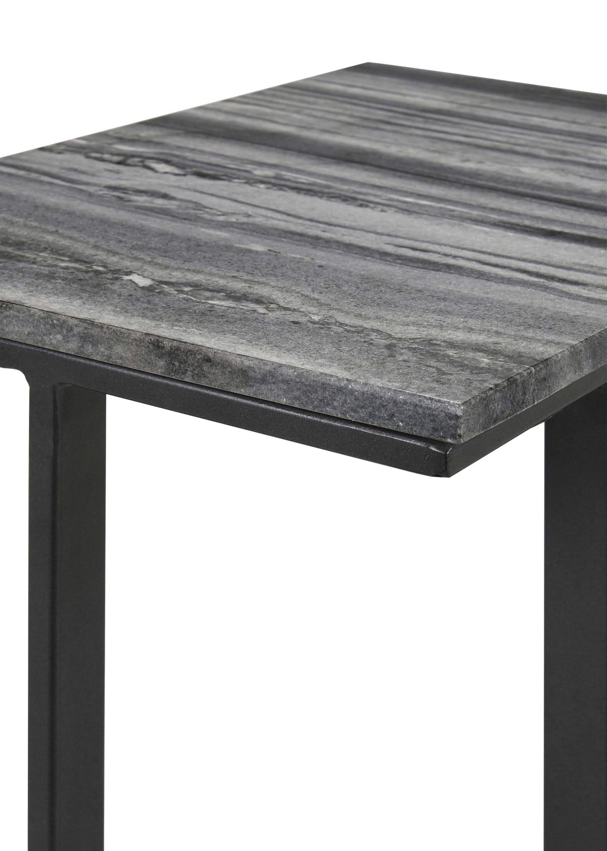 Mesa auxiliar de sofá Vicente con superficie de mármol en forma de C, gris