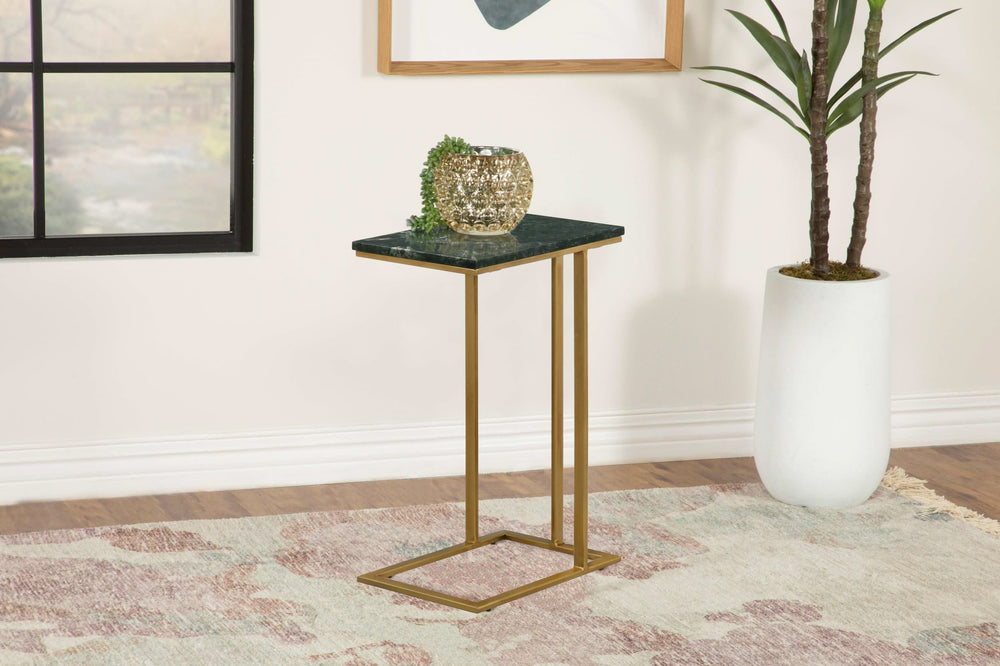 Mesa auxiliar de sofá en forma de C con superficie de mármol Vicente, color verde