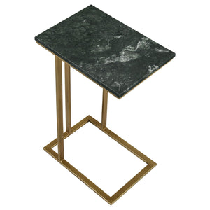 Mesa auxiliar de sofá en forma de C con superficie de mármol Vicente, color verde