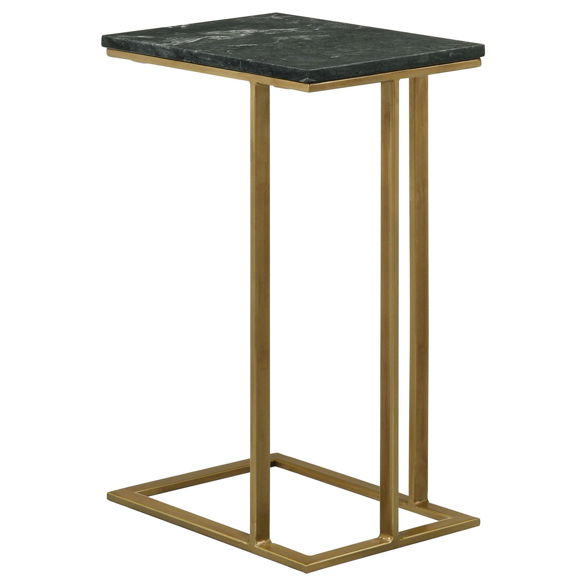 Mesa auxiliar de sofá en forma de C con superficie de mármol Vicente, color verde