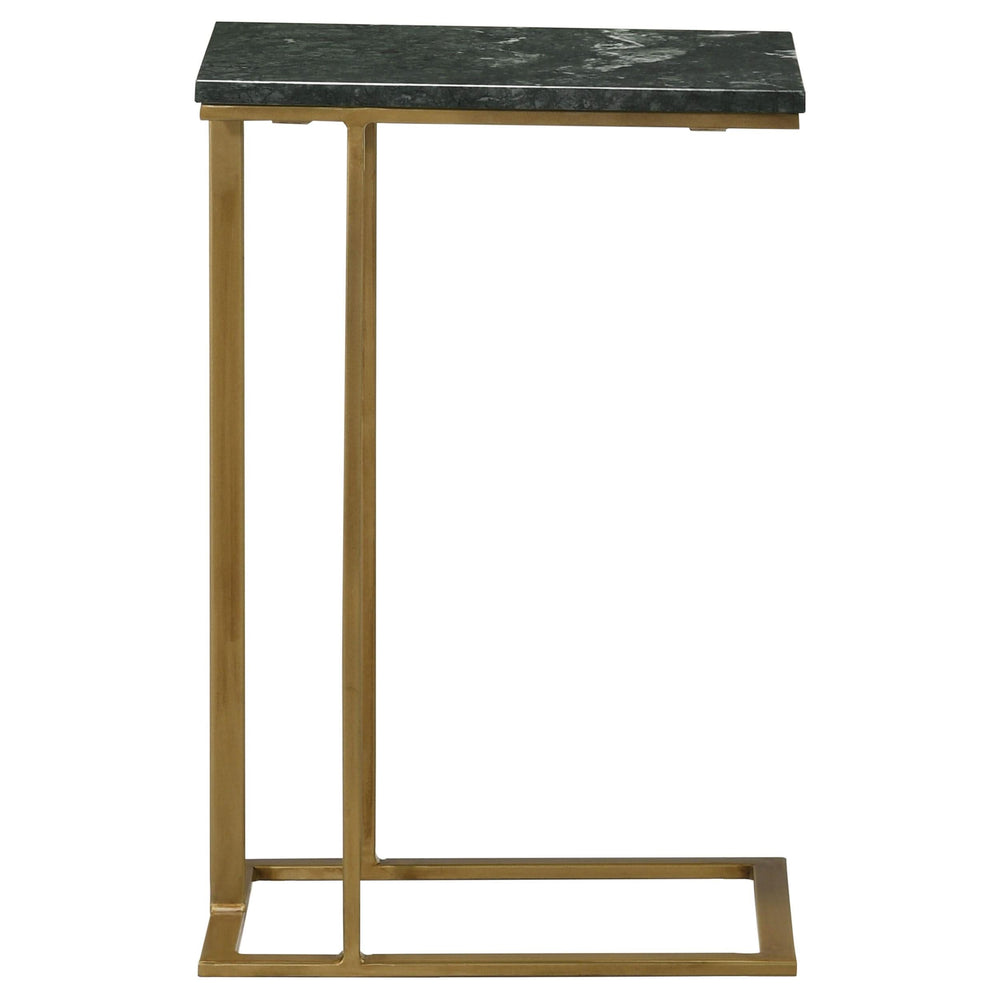 Mesa auxiliar de sofá en forma de C con superficie de mármol Vicente, color verde