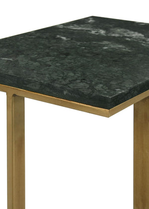 Mesa auxiliar de sofá en forma de C con superficie de mármol Vicente, color verde