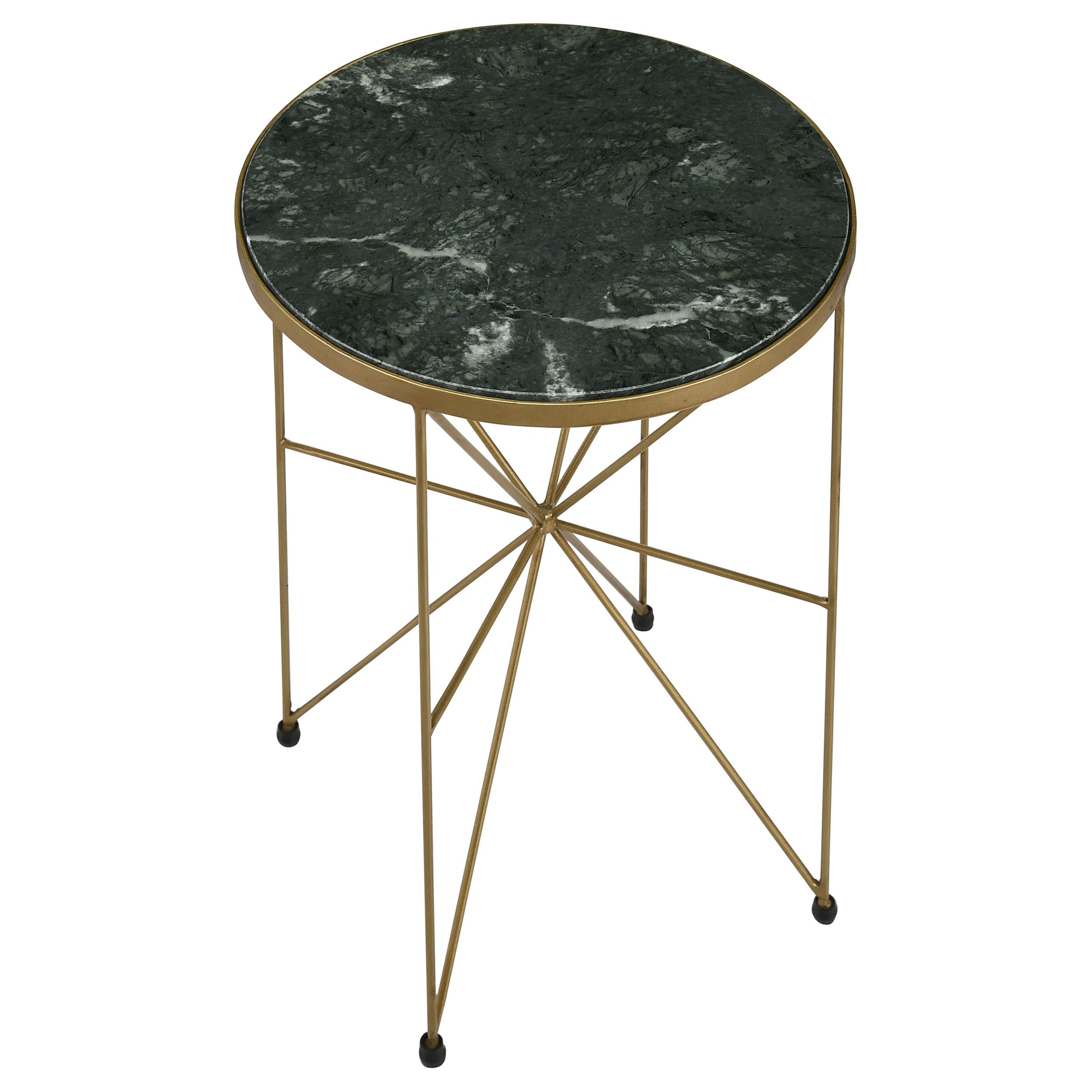 Eliska Round Green Marble Top Accent Side Table Antique Gold