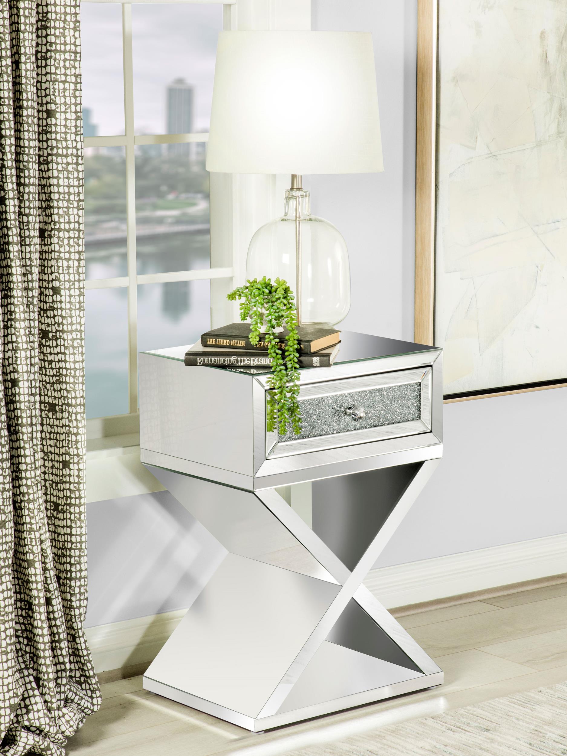 Hazel 1-drawer Mirrored Accent Side Table Silver