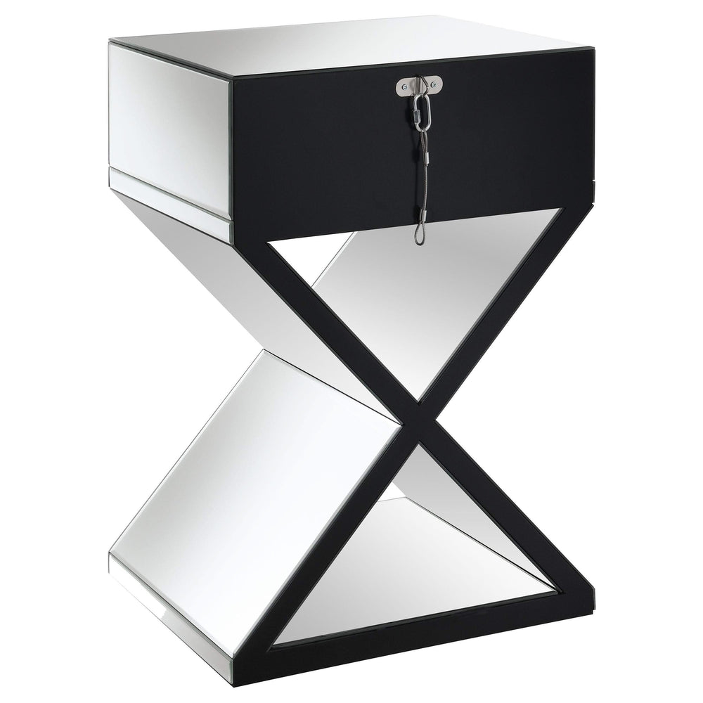 Mesa auxiliar con espejo y 1 cajón color Hazel, color plateado