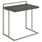 Mesa auxiliar rectangular Dani en forma de C, color gris desgastado