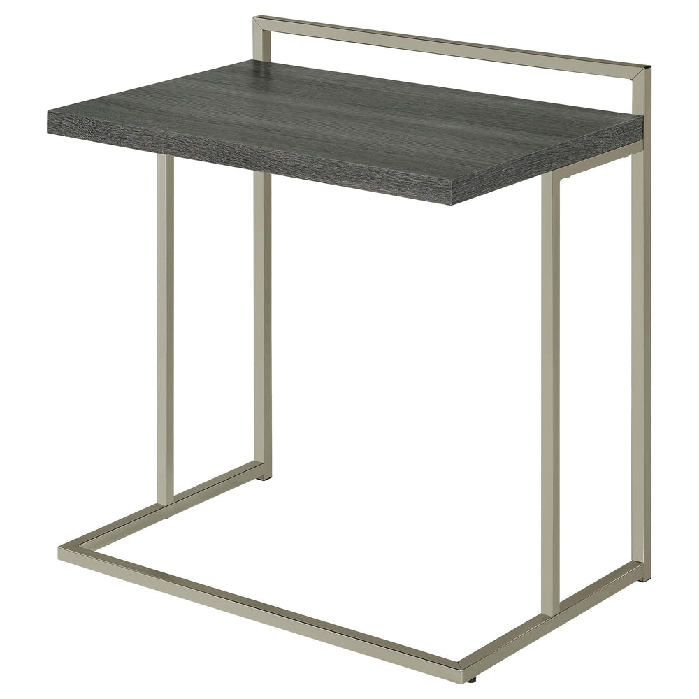 Mesa auxiliar rectangular Dani en forma de C, color gris desgastado