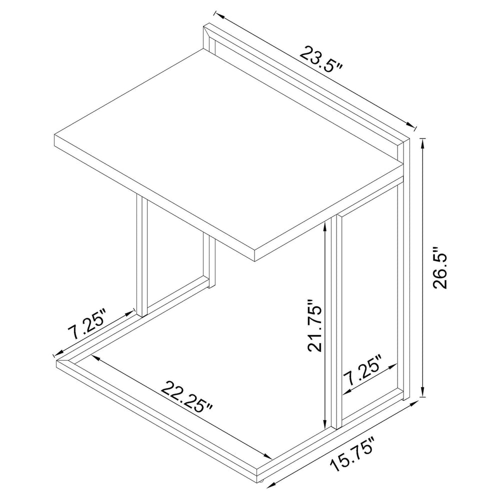 Mesa auxiliar rectangular Dani en forma de C, color gris desgastado
