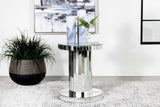 Mesa auxiliar redonda Dorielle con espejo de cristal acrílico plateado
