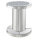 Mesa auxiliar redonda Dorielle con espejo de cristal acrílico plateado
