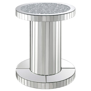 Mesa auxiliar redonda Dorielle con espejo de cristal acrílico plateado