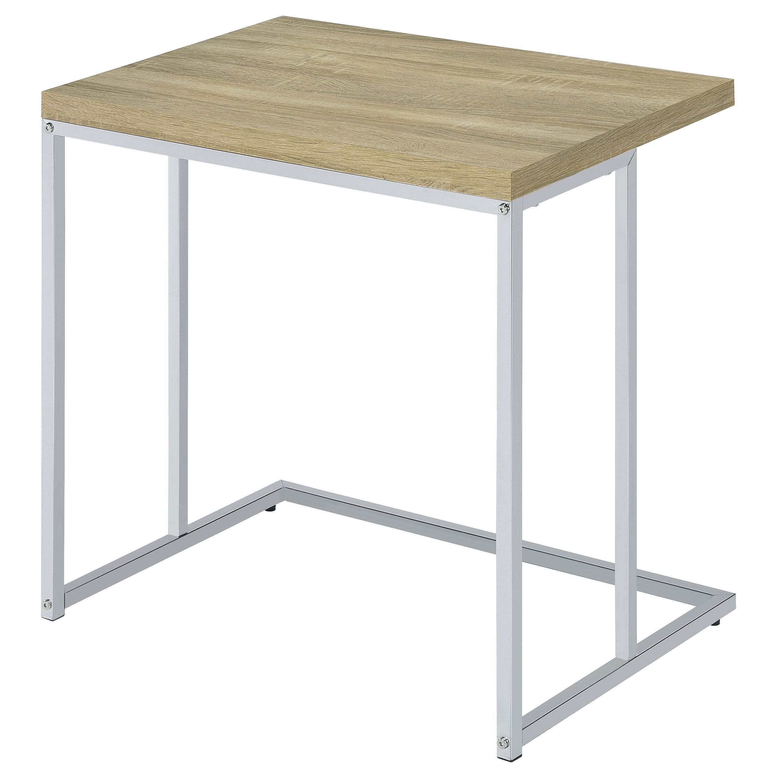Rectangular Snack Table with Metal Base Natural and Chrome