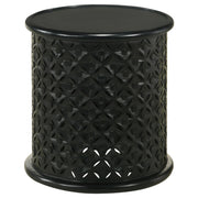 Krish 18-inch Round Mango Wood Side Table Black Stain