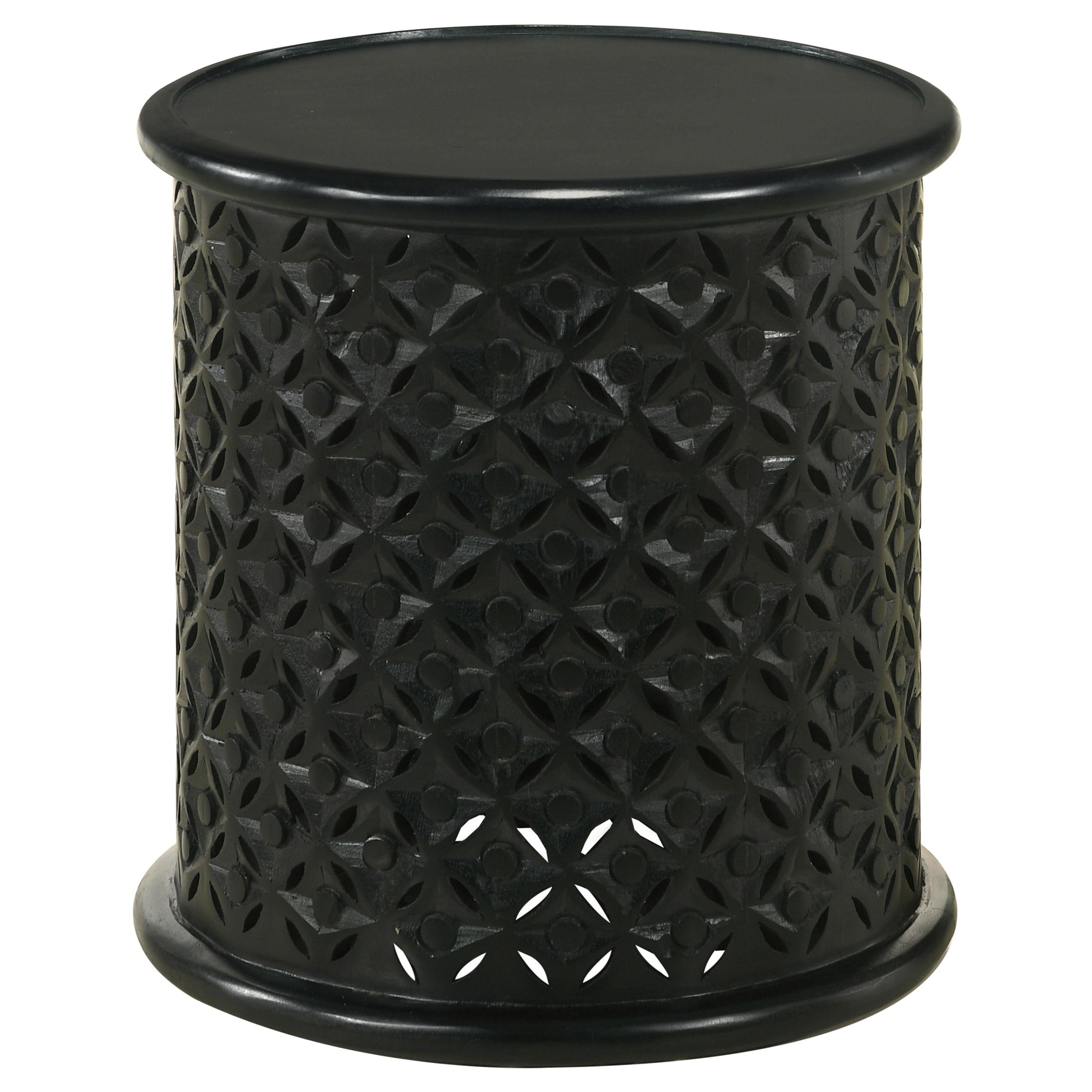 Krish 18-inch Round Mango Wood Side Table Black Stain