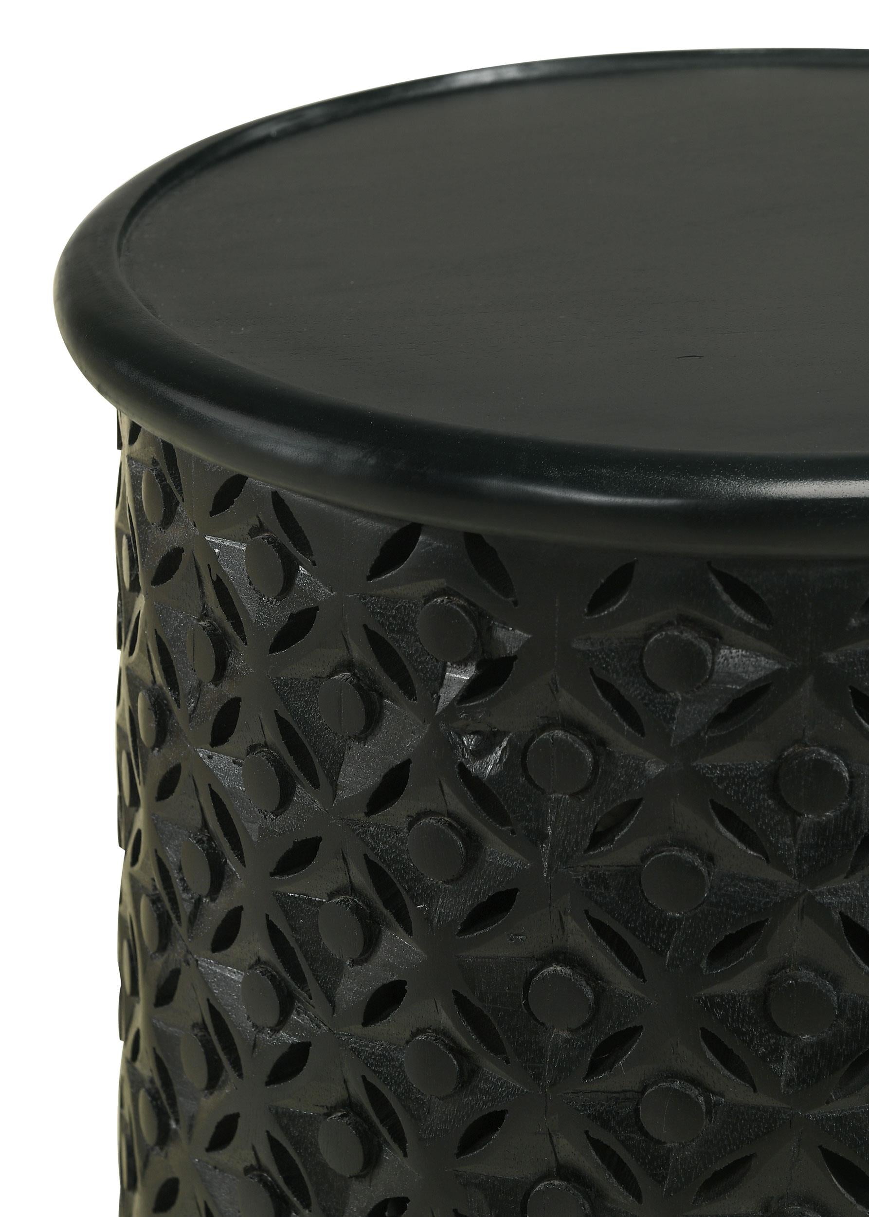 Krish 18-inch Round Mango Wood Side Table Black Stain