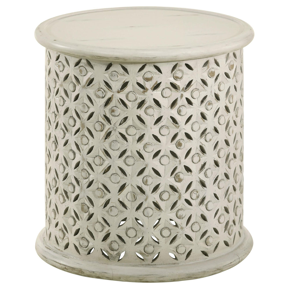 Mesa auxiliar redonda de madera de mango Krish de 18 pulgadas, lavada en blanco