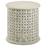 Mesa auxiliar redonda de madera de mango Krish de 18 pulgadas, lavada en blanco