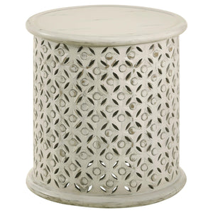 Mesa auxiliar redonda de madera de mango Krish de 18 pulgadas, lavada en blanco