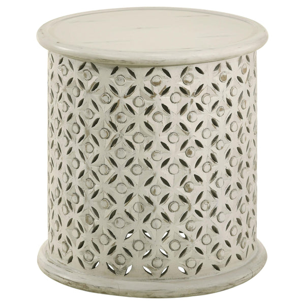 Mesa auxiliar redonda de madera de mango Krish de 18 pulgadas, lavada en blanco