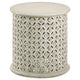Mesa auxiliar redonda de madera de mango Krish de 18 pulgadas, lavada en blanco