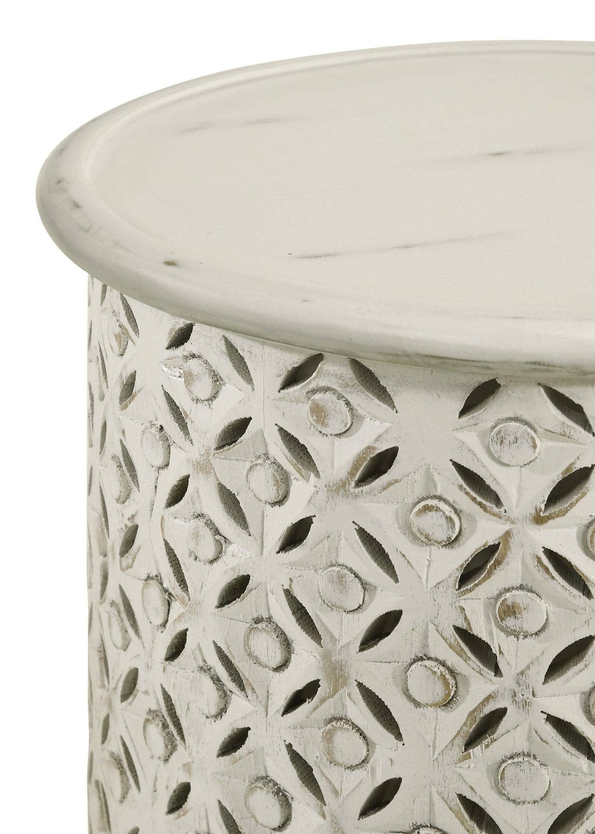 Mesa auxiliar redonda de madera de mango Krish de 18 pulgadas, lavada en blanco