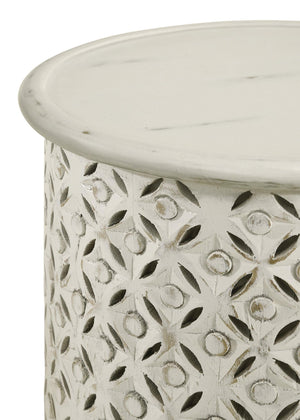 Mesa auxiliar redonda de madera de mango Krish de 18 pulgadas, lavada en blanco