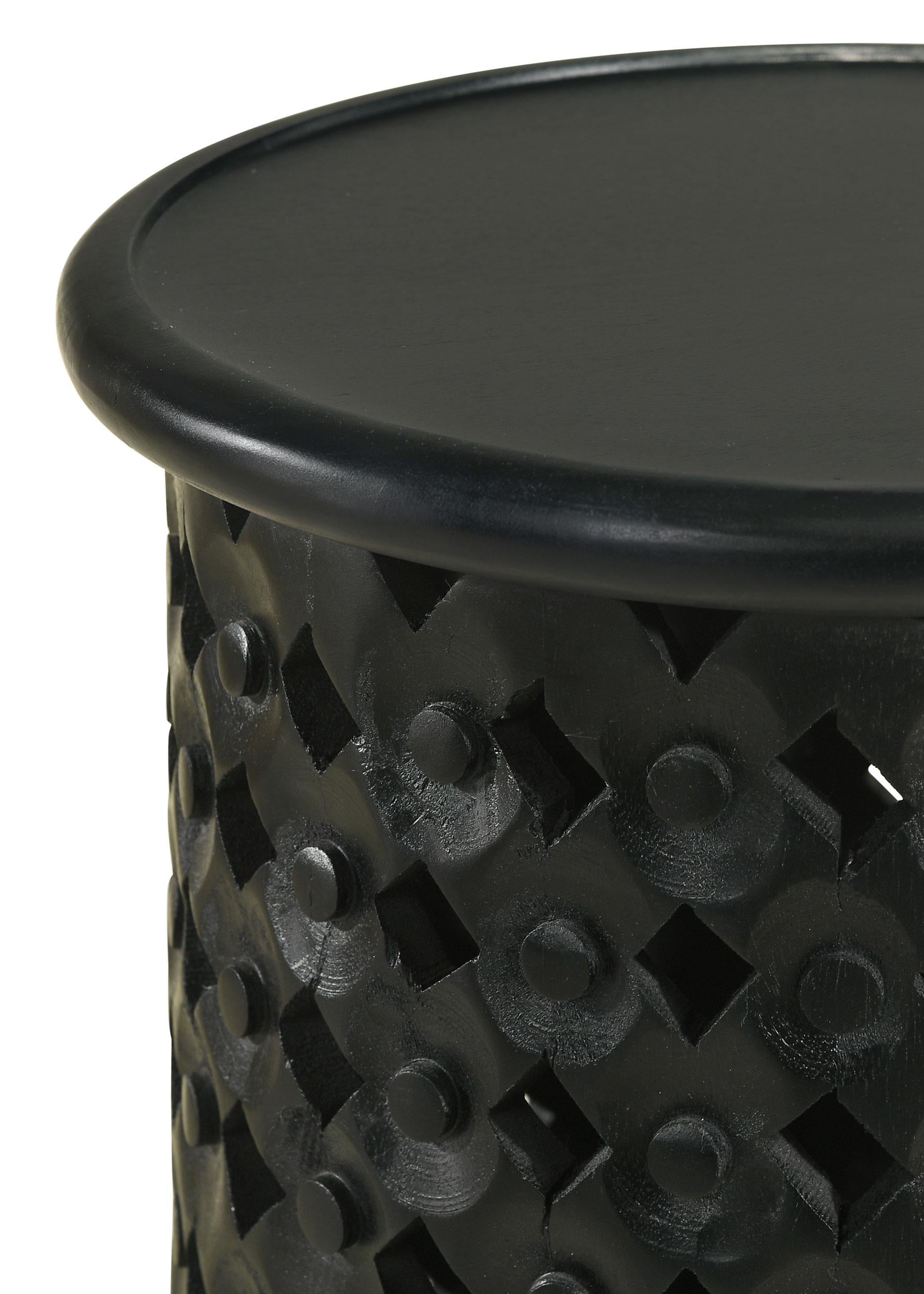 Krish 24-inch Round Mango Wood Side Table Black Stain