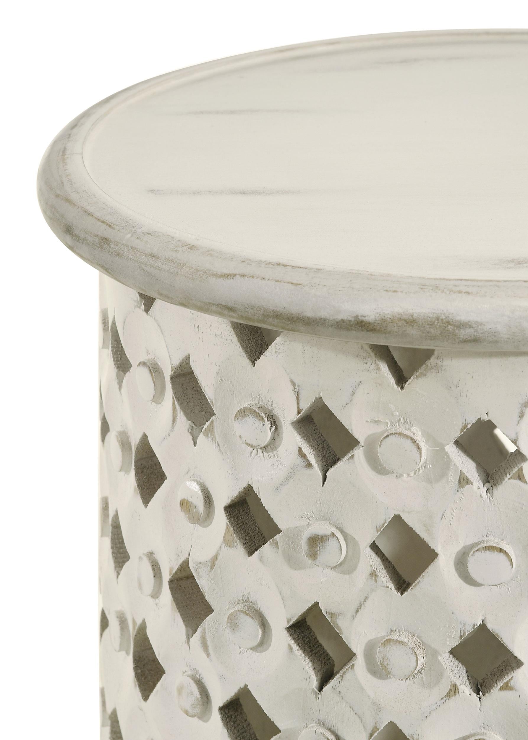Krish 24-inch Round Mango Wood Side Table White Washed