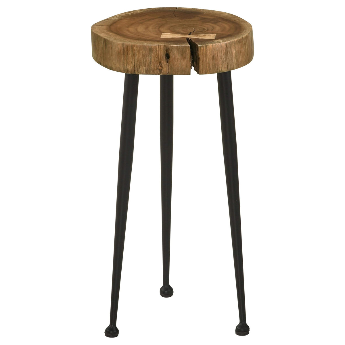Mesa auxiliar redonda Keith de tronco de árbol macizo, natural y negra