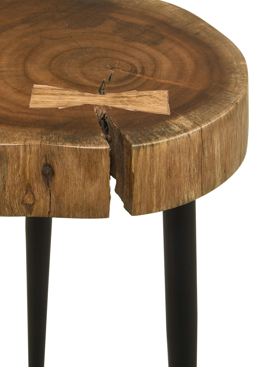 Mesa auxiliar redonda Keith de tronco de árbol macizo, natural y negra