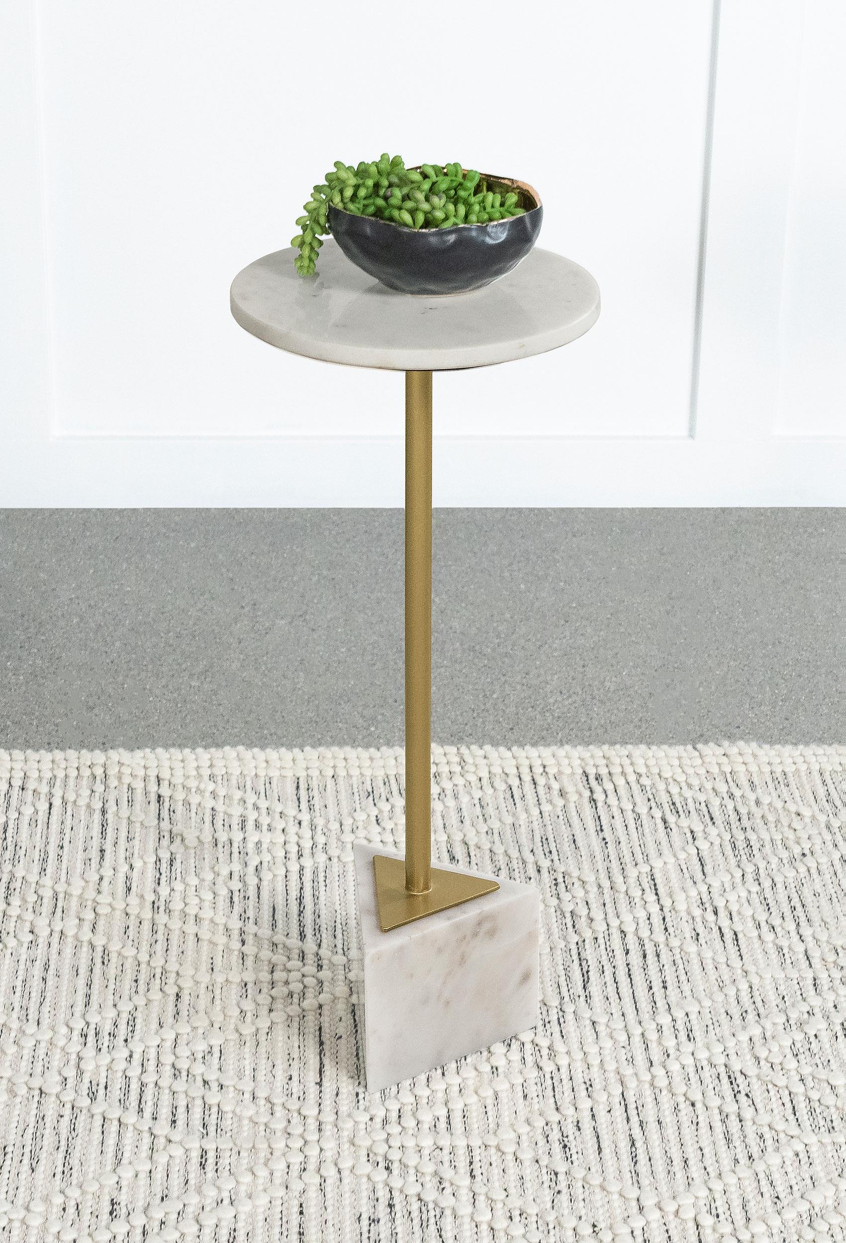 Fulcher Round Marble Top Accent Side Table White and Gold