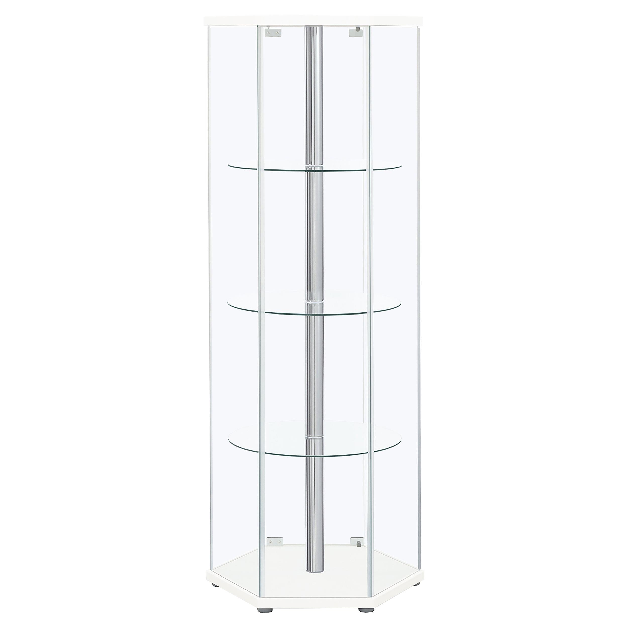 Zahavah 4-shelf Hexagonal Clear Glass Curio Cabinet White